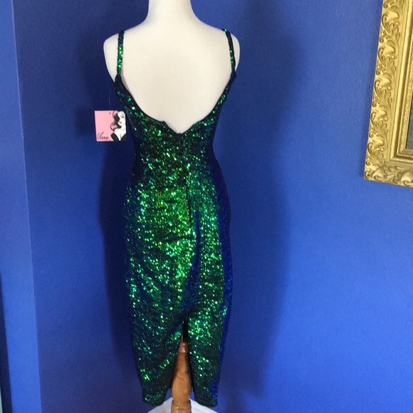 Glitz & Glamour Dress in Green Sequins Vixen by Micheline Pitt NWT - Picture 10 of 16